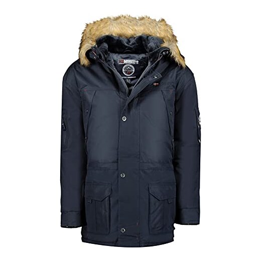 Geographical Norway Abiosaure Men Distribrands - Giacca calda impermeabile  da uomo - cappotto con cappuccio spesso in pelliccia all'aperto - giacca  antivento invernale con fodera (Blu Marino S) : : Moda