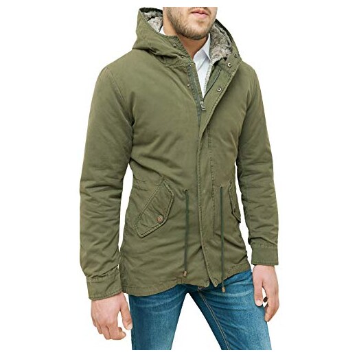 Evoga Giubbotto Parka Uomo Verde Militare Casual Giaccone Eskimo Invernale  con Pelliccia (XS) : : Moda