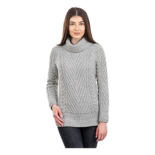 SAOL Maglione a Maglia Irlandese a Coste a Collo Alto da Donna, Grigio,  XX-Large 