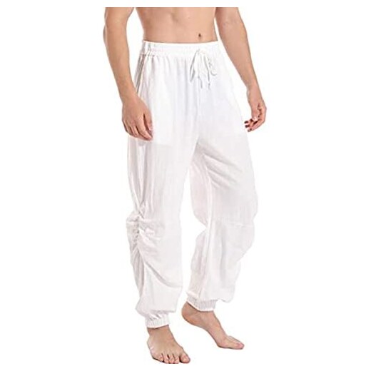 Halfword Pantaloni larghi da uomo in lino pantaloni da yoga casual da  spiaggia con coulisse elasticizzata in vita leggera, Grigio scuro, 3XL 