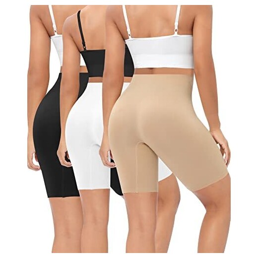 Werena Pantaloncini da donna Anti sfregamento senza cuciture Slip Shorts per sotto i vestiti Gonna cavedano Strofinare Pantaloncini lunghi Boxer Slip biancheria intima Nero beige bianco 3XL Stileo