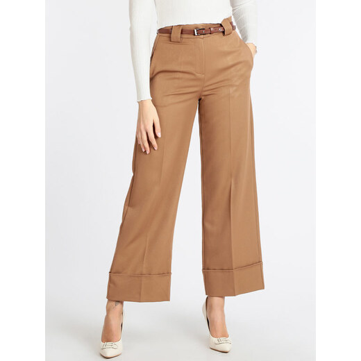 Floria Pantaloni Donna a Palazzo Con Cintura Casual Beige Taglia S 