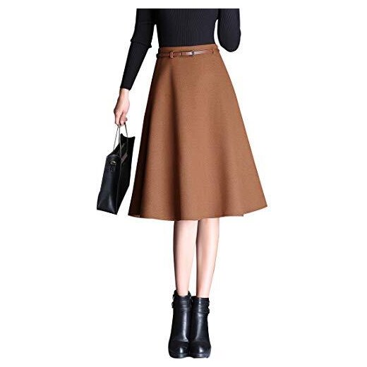 Donna Vintage Elegante Gonna Lana Vita Alta Gonne Midi Ragazza Moda Slim  A-Linea Inverno Autunno Caldo Lunga Gonna Plissettata (S, Cachi) :  : Moda