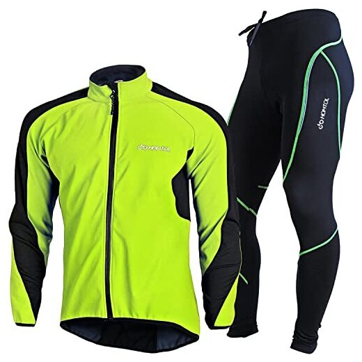 HOMTOL Abbigliamento Ciclismo da Uomo Inverno Giacca da Ciclismo per Uomo  Set Lunga Completo da Ciclismo Bike Giacca Manica da in Pile Traspirante +  Pantaloni Lunghi Imbottiti in 3D Gel 