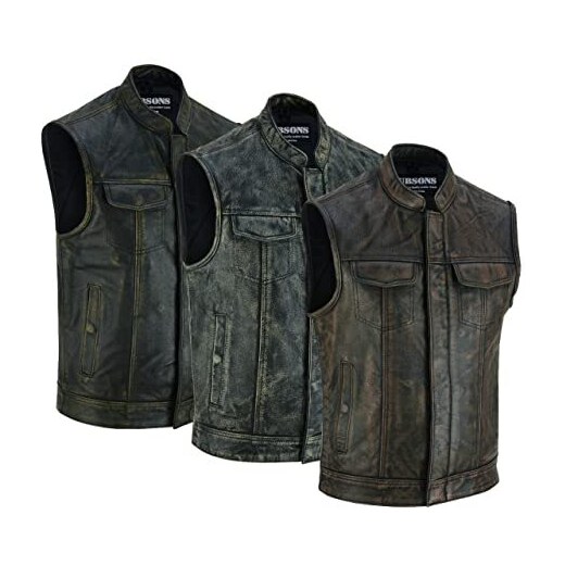 RUBSONS SOA Men Vintage Leather Motorcycle Biker Club Style Vest (XL,  White) 