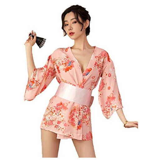 FSONA Vestito sexy giapponese Kimono per le donne Retro Geisha Anime  Costume Cosplay Outift, Rosa, taglia unica 