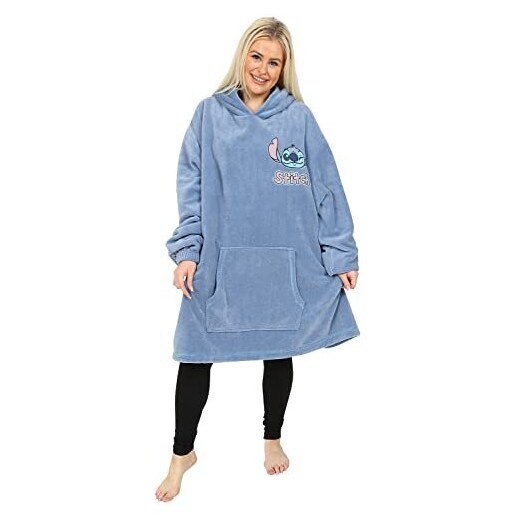 Disney Lilo and Stitch - Felpa con cappuccio da donna, in pile oversize,  Blu, Etichettalia unica 