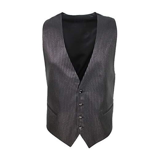 Evoga Gilet panciotto uomo Sartoriale raso laminato lucido gessato elegante  (M, Marrone) 