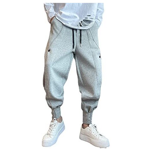 Ethica Fashion Store Pantaloni della tuta da jogging con cinturino  decorativo casual a vita media, Grigio, 3XL 