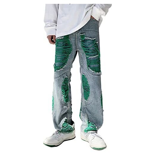 Jeans Anni 90 ORANDESIGNE Jeans Baggy Uomo Pantaloni Larghi Per Uomo E Ragazzo Stile Skate Rap Baggy Hip Hop Nero Used Stone Wash Scuro I Blu XS Pantaloni Streetwear
