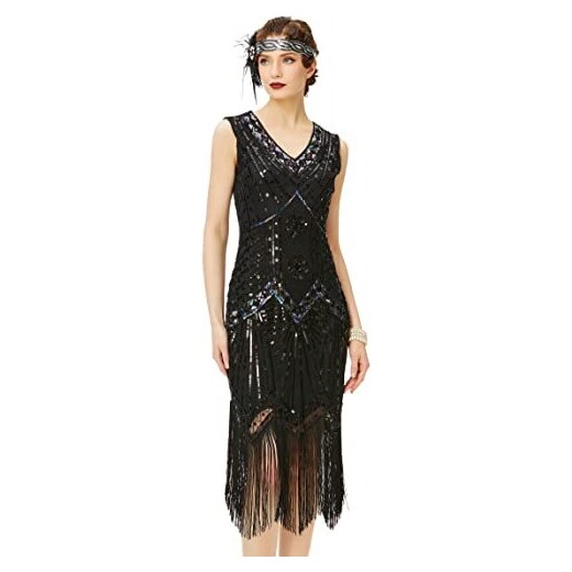 BABEYOND 1920s Abito con Frange e Paillettes Il Grande Gatsby Vestiti Donna  Anni '20 : : Moda