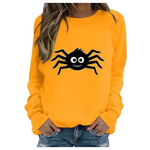 Generico Pile Donna Felpa Pile Donna Regali Donna Compleanno Felpa con  Cappuccio a Maniche Lunghe Girocollo Allentata Casual Stampata Halloween Felpe  Zip Maglione Donna Invernale (Yellow, L) 