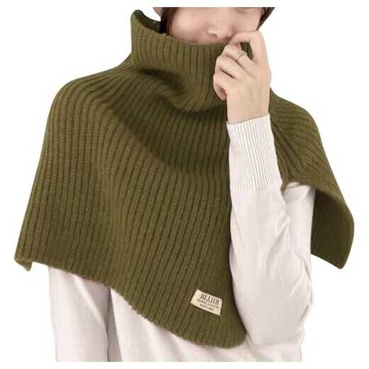 Petalum Mantello scialle in maglia da donna, sciarpa mantello lavorato a  maglia, lato spaccato a collo alto, morbido, caldo, termico, chic, per  autunno, inverno, Verde militare, Taglia unica 