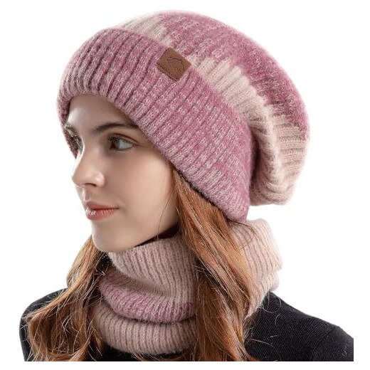 WANYI 2 IN 1 Cappello Sciarpa Invernali Set Donna Berretto in