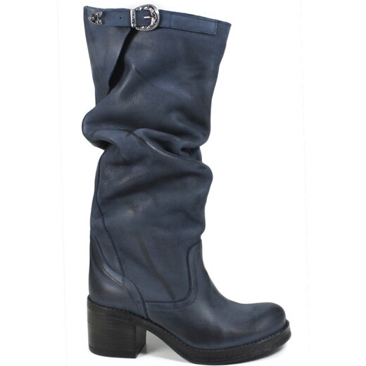 In Time Stivali Alti Biker Boots con Tacco 58/A - Blu 