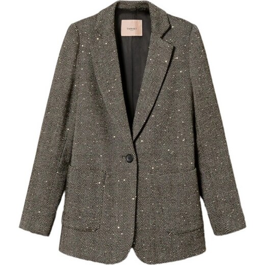 Giacca blazer in misto lana con paillettes Donna, Grigio