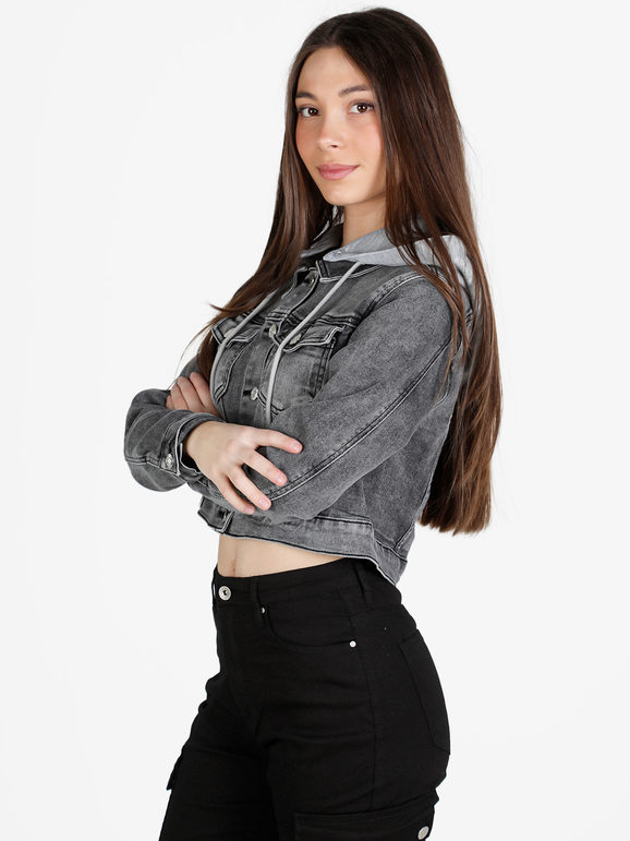 Solada Giacca Donna In Jeans Con Cappuccio Felpa Grigio Taglia L