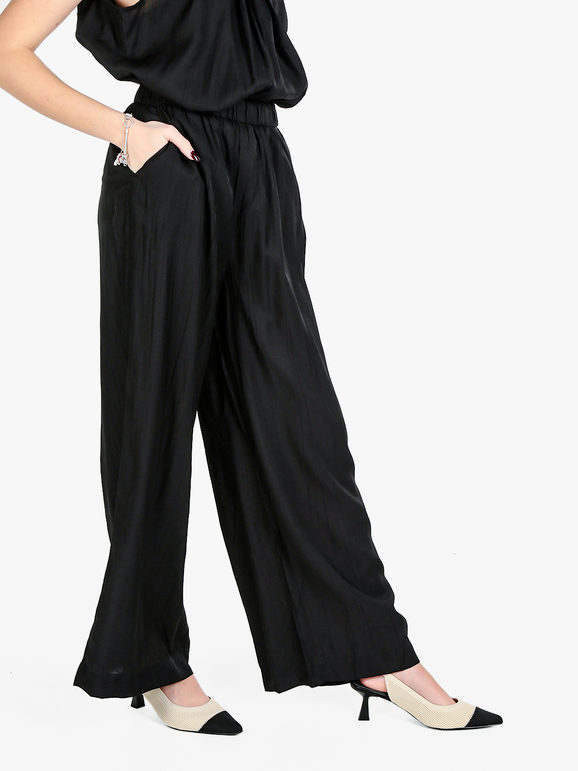 Solada Pantaloni Leggeri Da Donna a Gamba Larga Casual Nero Taglia Unica