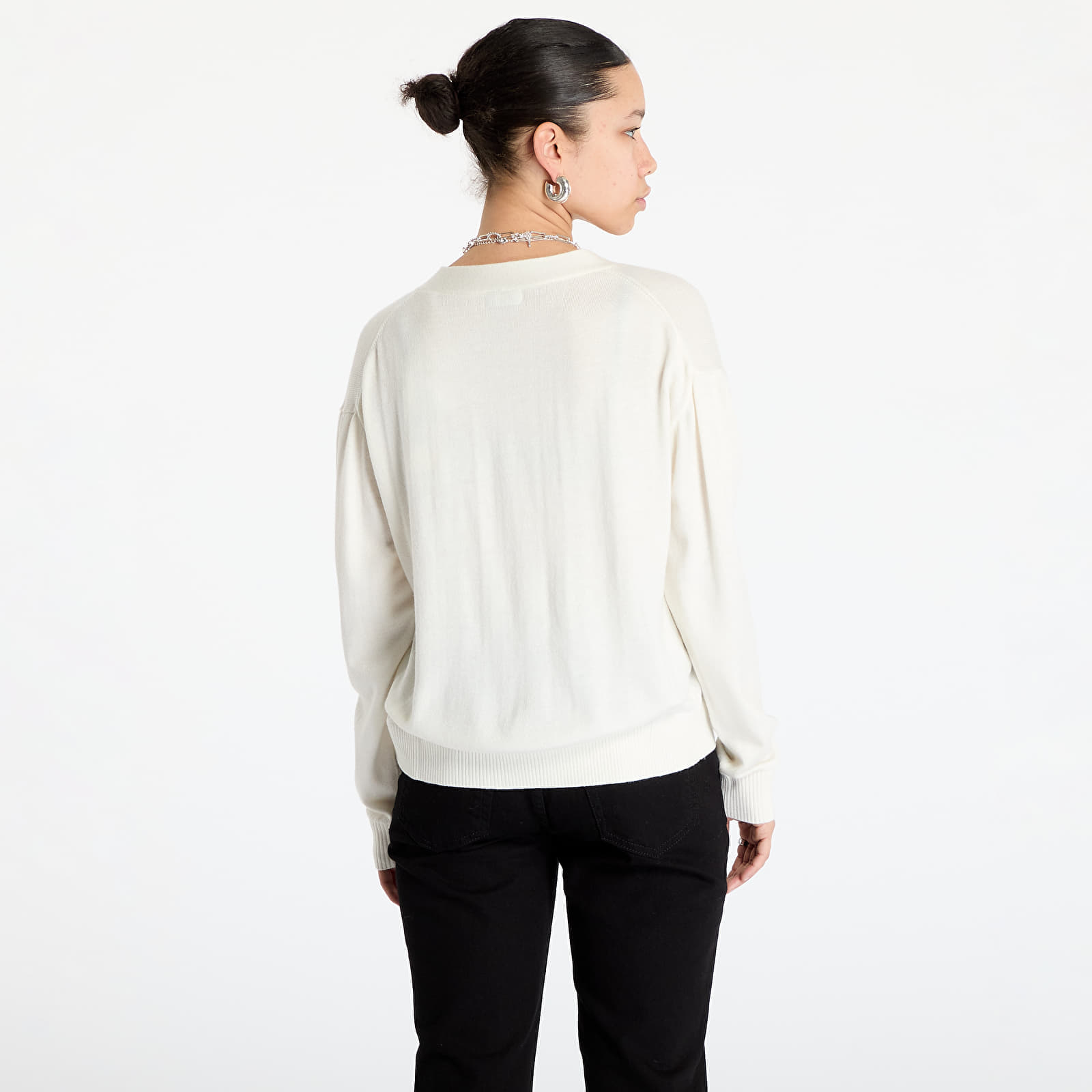 Maglione Guess JEANS Silk and Wool-Blend Mini Triangle Cardigan Warm White S