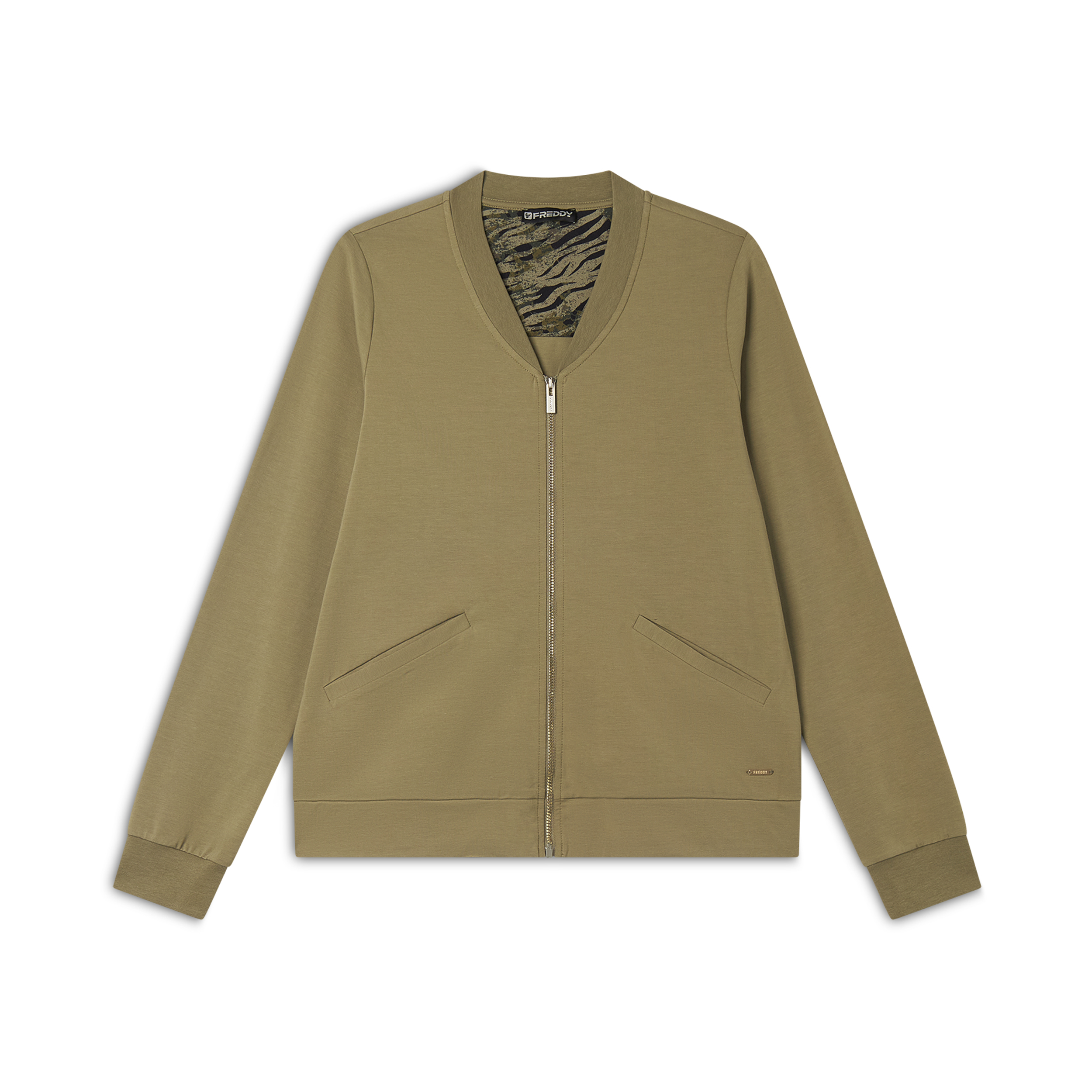 Freddy Felpa zip e collo in costina con dettagli animalier