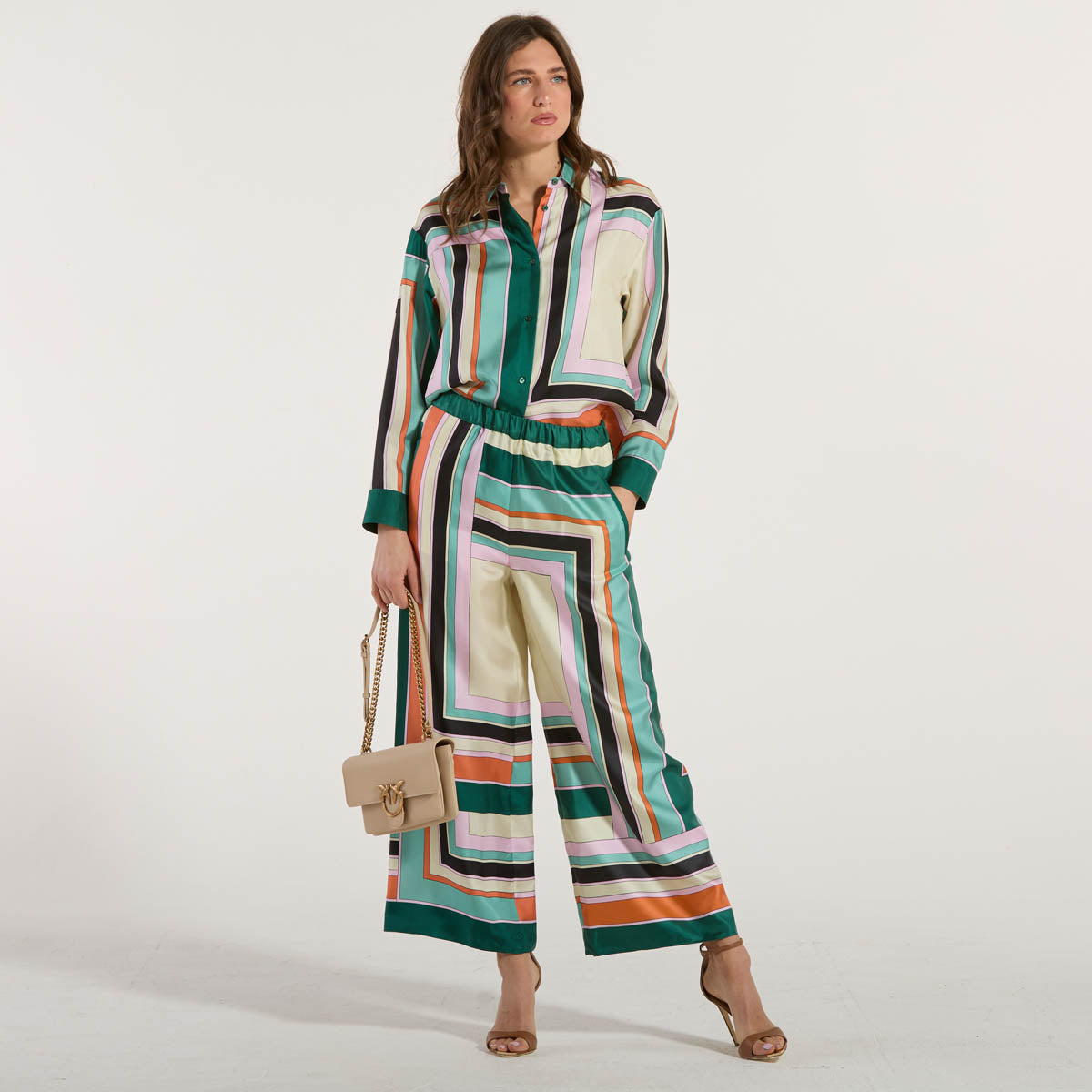 Maxmara pantalone in pura seta multicolor