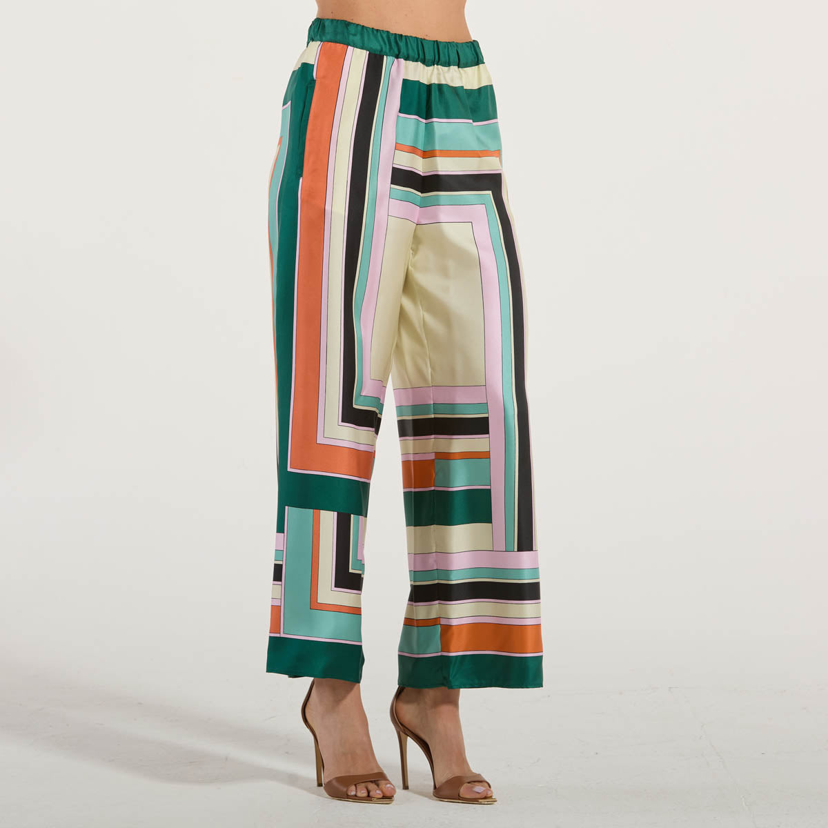 Maxmara pantalone in pura seta multicolor