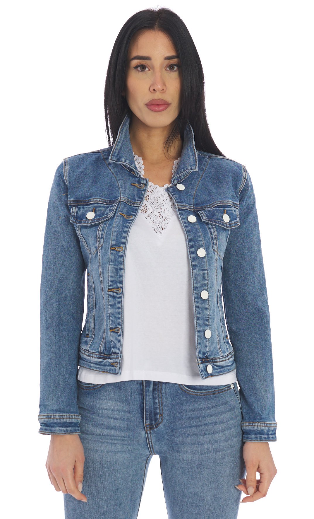 GIUBBOTTO IN DENIM WHITE WISE, Colore Azzurro