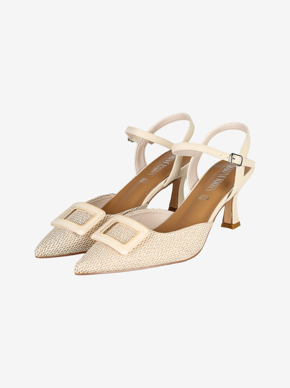 Marina Torres Décolleté Da Donna Con Cinturino Aperte Dietro Decolleté Beige Taglia 37