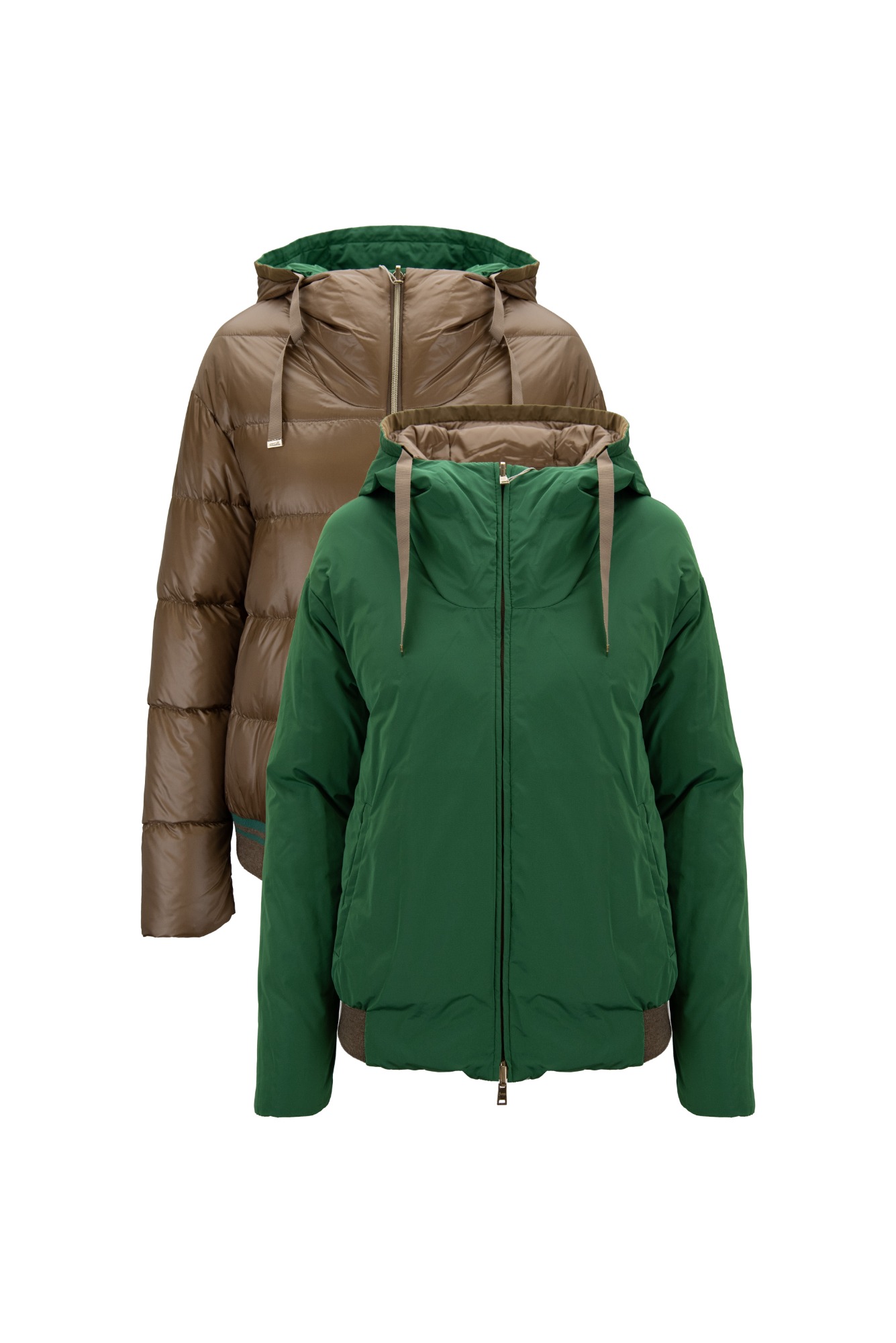 HERNO PI0014DNW 2155 Reversible Down Jacket-38 Caramello, Verde Poliammide, Poliestere, Acrilica, Lana, Elastan, Cotone, Piuma