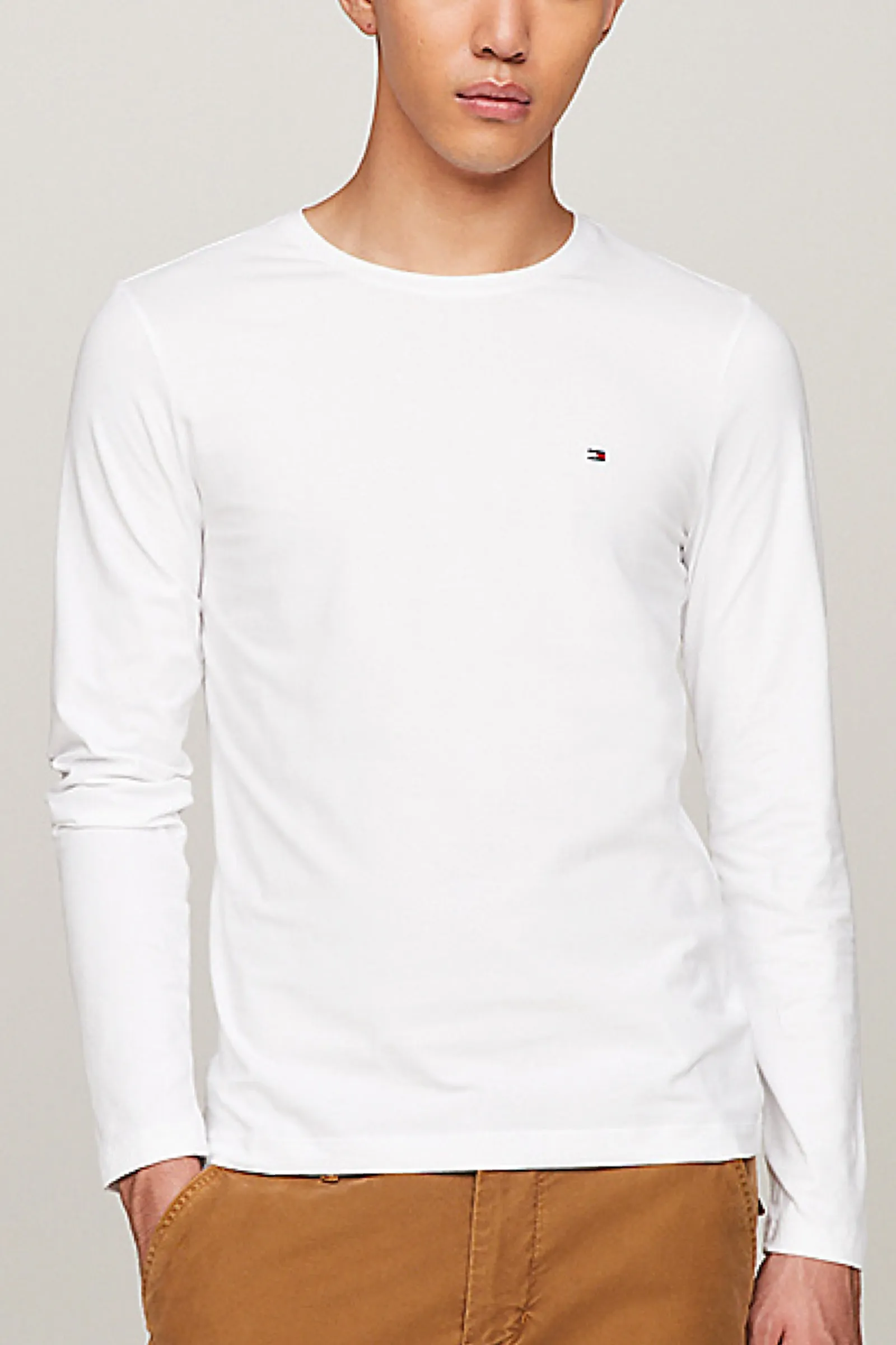 Tommy Hilfiger T-shirt slim fit a maniche lunghe bianco