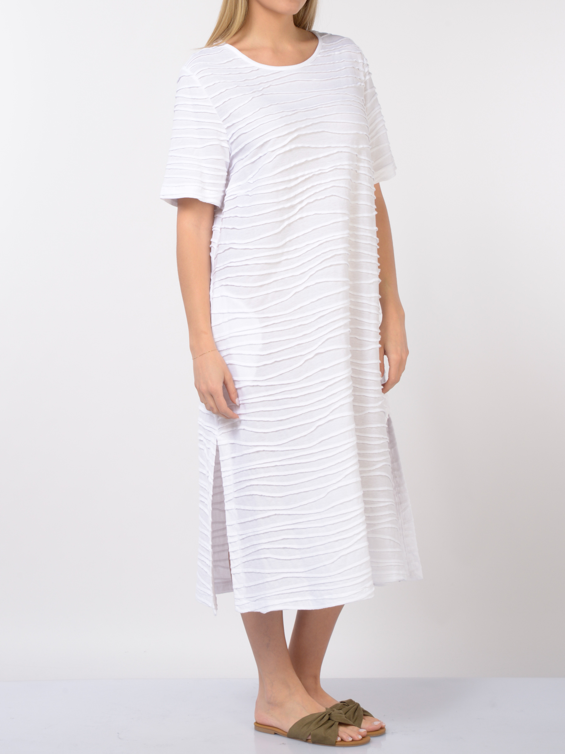 abito lungo da donna Jurere a manica corta con nervature jacquard