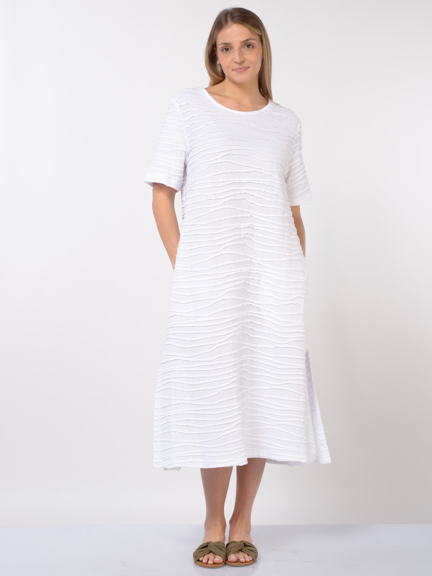 abito lungo da donna Jurere a manica corta con nervature jacquard