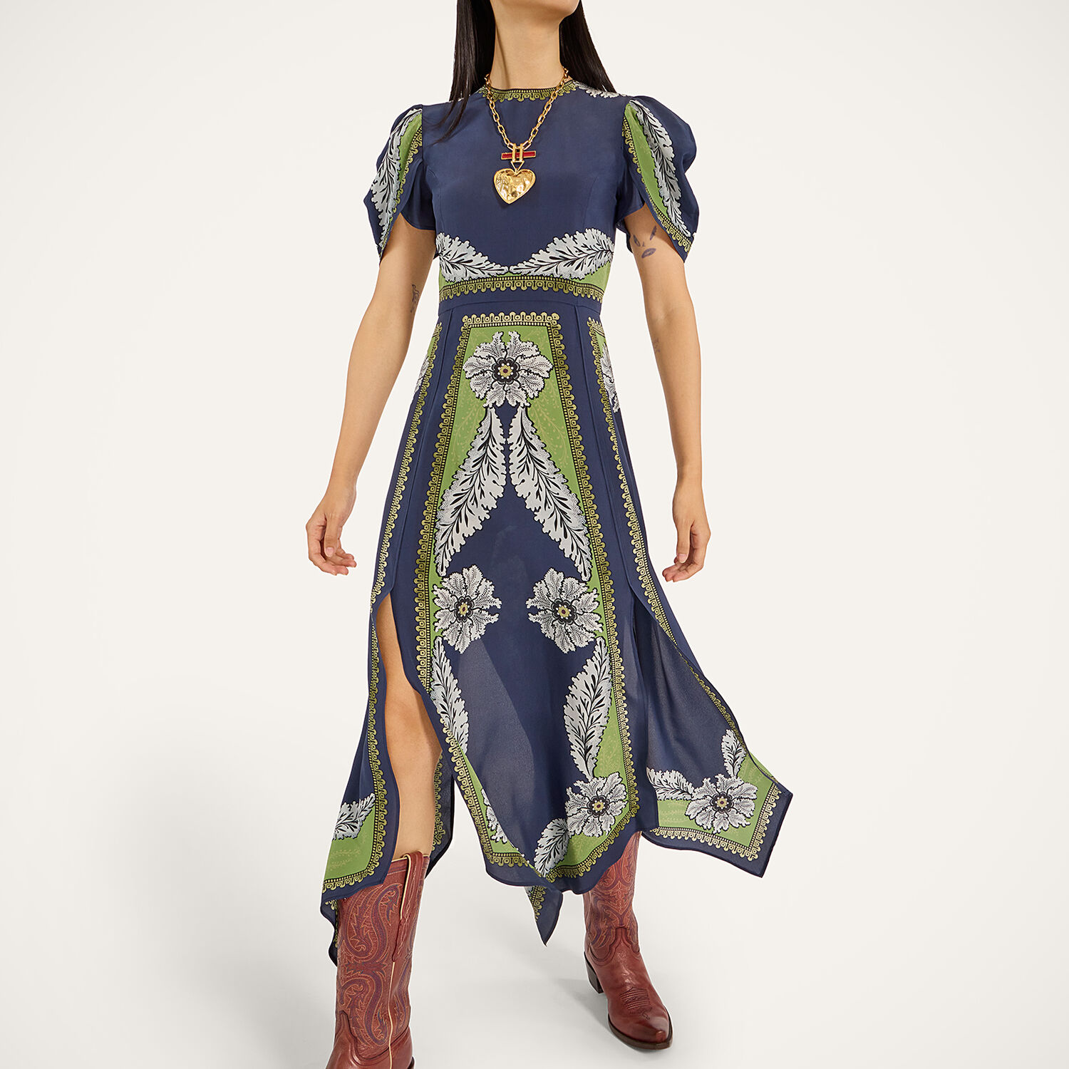 La DoubleJ Back In Stock gend - Cherie Scarf Dress Bounty Placée Navy XS 100% Silk