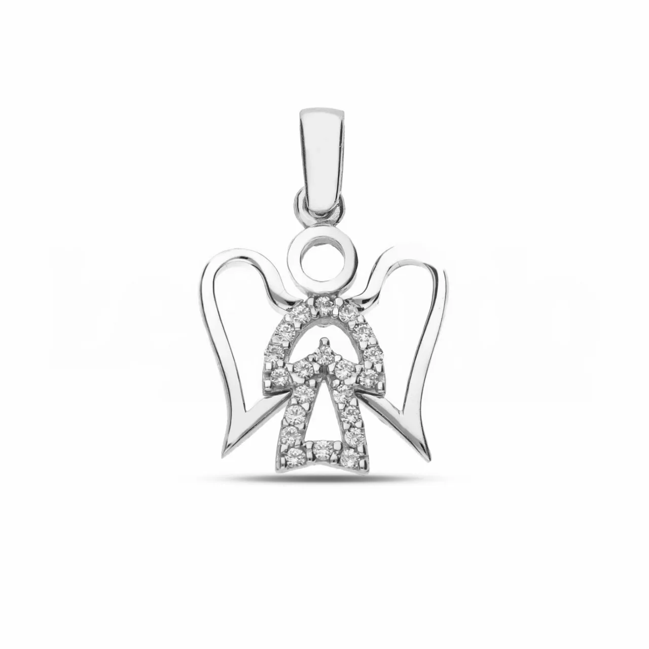 byOGM Pendente angelo in oro bianco18kt con zirconi