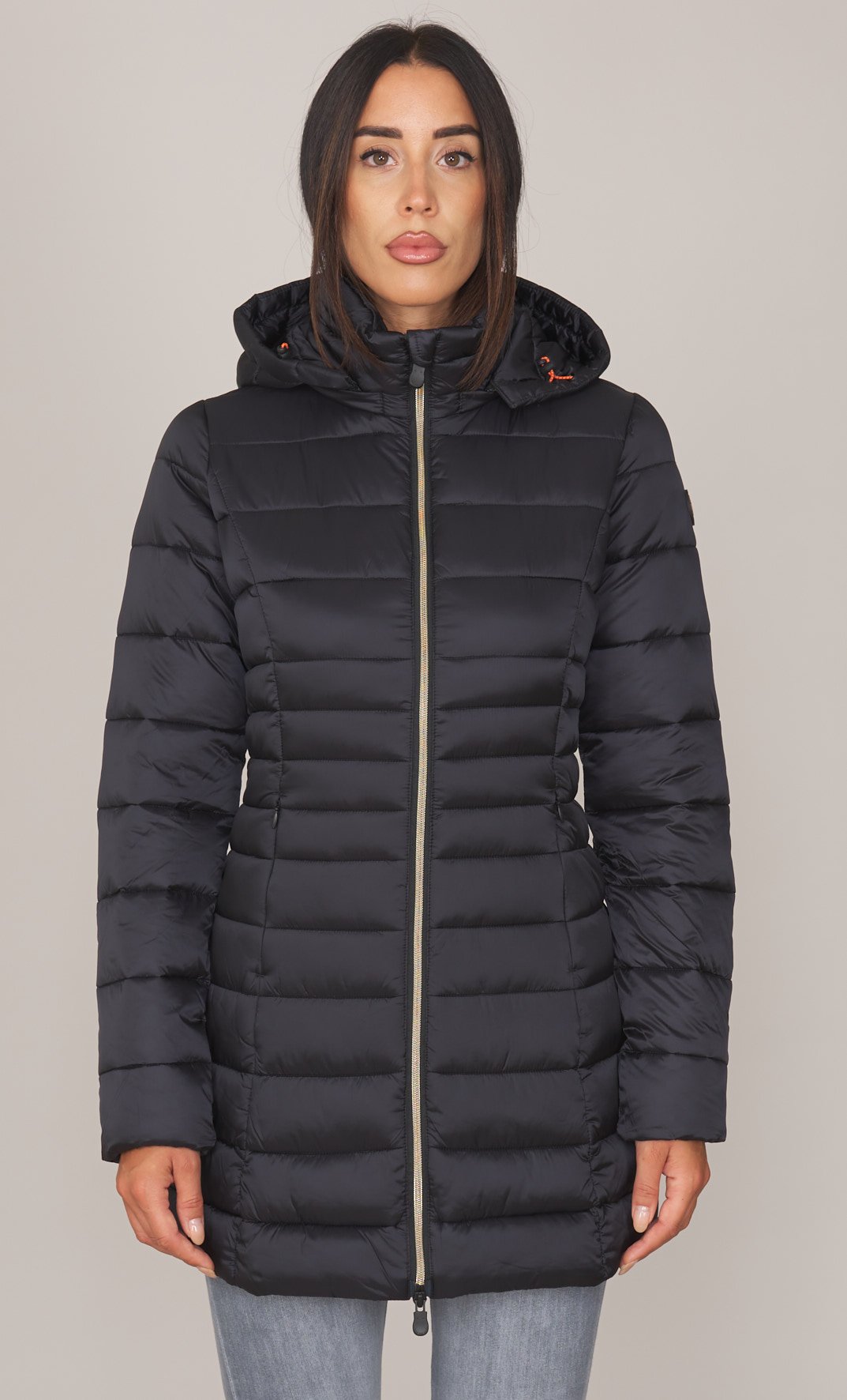 PIUMINO LUNGO SAVE THE DUCK TRAPUNTATO CON CAPPUCCIO REESE, Colore Nero