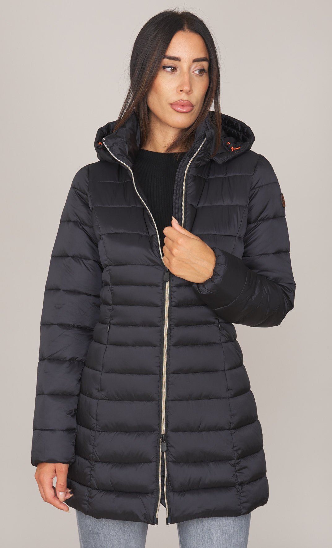 PIUMINO LUNGO SAVE THE DUCK TRAPUNTATO CON CAPPUCCIO REESE, Colore Nero