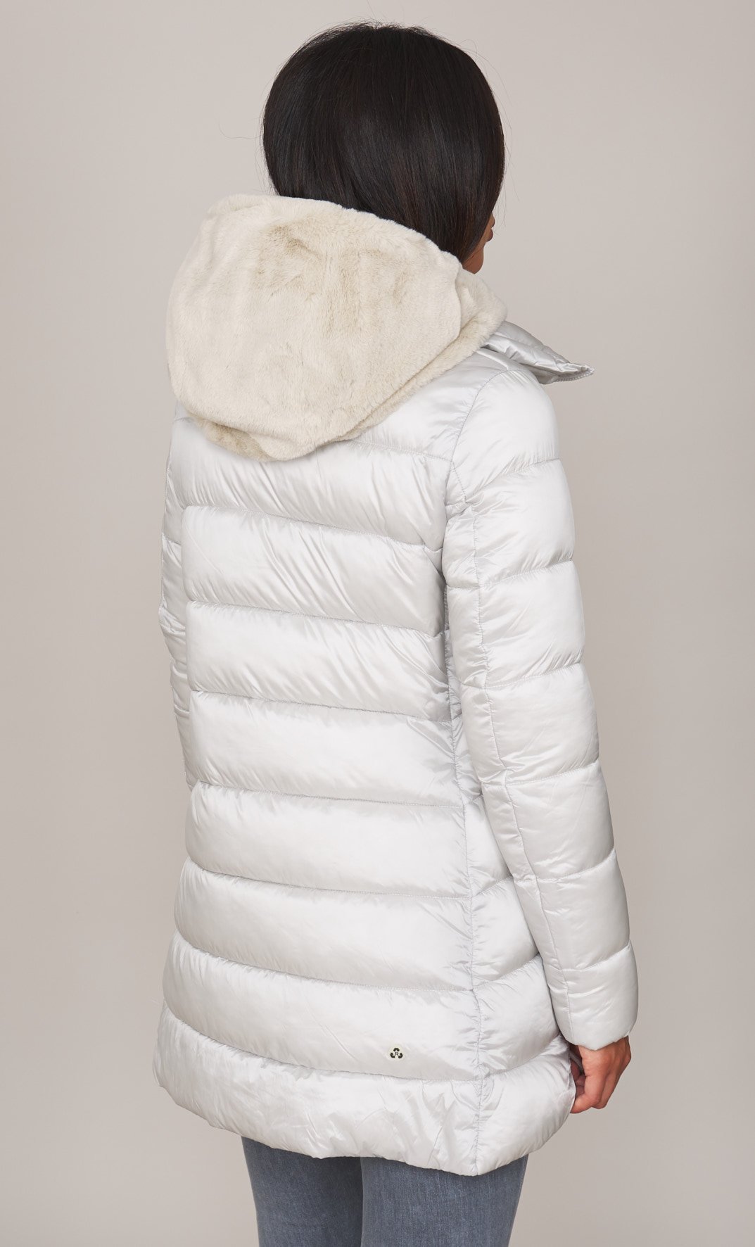 PIUMINO LUNGO SVASATO SAVE THE DUCK CON PELLICCIA ECOLOGICA MATILDA, Colore Ghiaccio