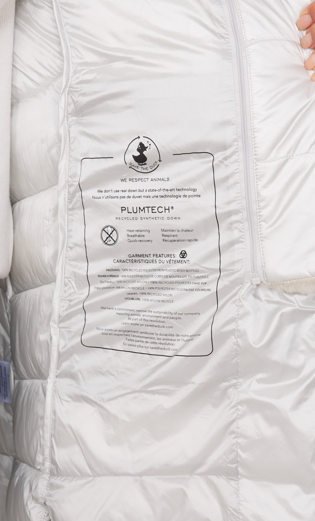 PIUMINO LUNGO SVASATO SAVE THE DUCK CON PELLICCIA ECOLOGICA MATILDA, Colore Ghiaccio