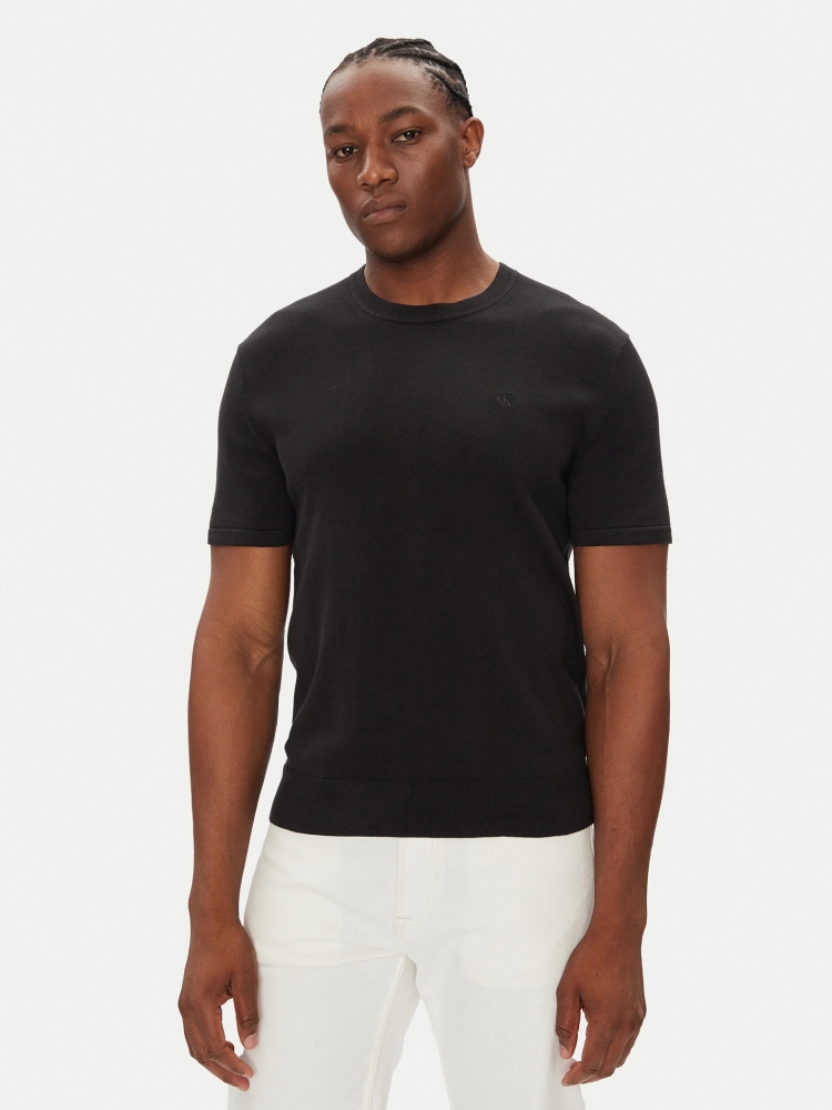 Calvin Klein tshirt nera uomo in cotone micro logo sul petto