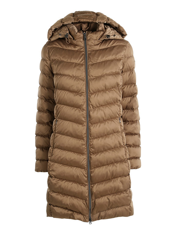 Geox Zosma Giubbotto Lungo Da Donna Con Cappuccio e Zip - Sabbia Giacconi Marrone Taglia 42