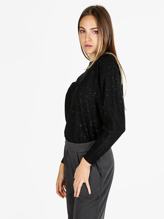 Nova Pullover Donna Girocollo Con Strass - Nero Taglia L