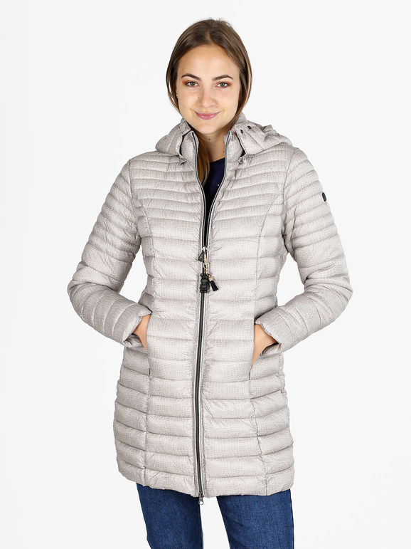 Mont Rose Giubbotto Lungo Da Donna Con Cappuccio e Zip - Beige Piumini Invernali Taglia 3xl