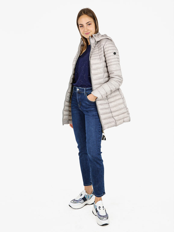 Mont Rose Giubbotto Lungo Da Donna Con Cappuccio e Zip - Beige Piumini Invernali Taglia 3xl