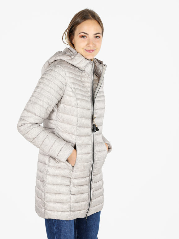 Mont Rose Giubbotto Lungo Da Donna Con Cappuccio e Zip - Beige Piumini Invernali Taglia 3xl