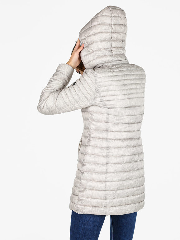 Mont Rose Giubbotto Lungo Da Donna Con Cappuccio e Zip - Beige Piumini Invernali Taglia 3xl