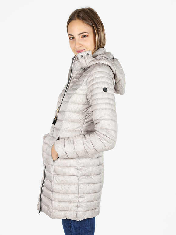 Mont Rose Giubbotto Lungo Da Donna Con Cappuccio e Zip - Beige Piumini Invernali Taglia 3xl