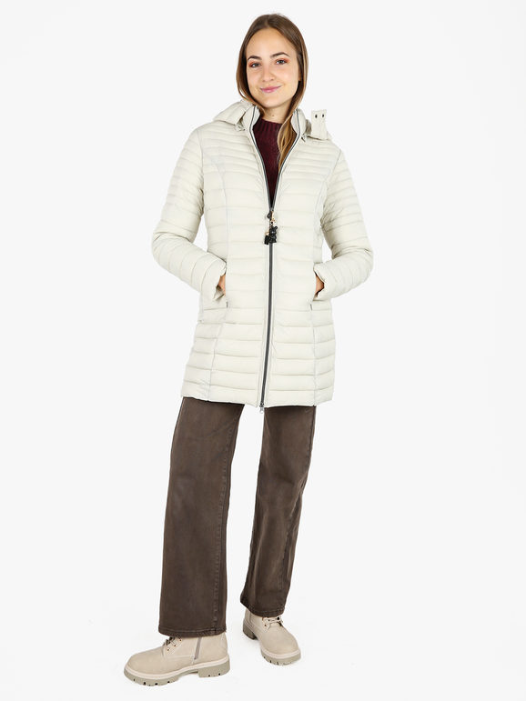 Mont Rose Giubbotto Lungo Da Donna Con Cappuccio e Zip - Panna Piumini Invernali Bianco Taglia Xxl