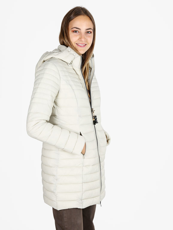 Mont Rose Giubbotto Lungo Da Donna Con Cappuccio e Zip - Panna Piumini Invernali Bianco Taglia Xxl