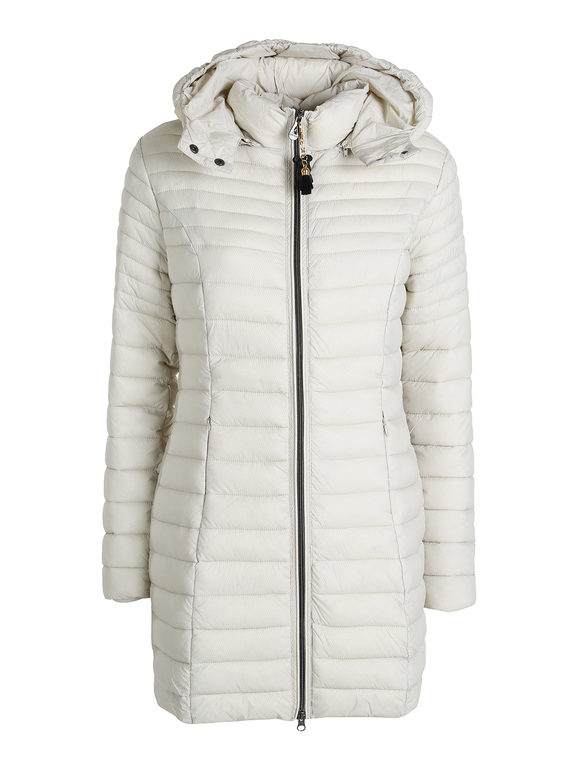 Mont Rose Giubbotto Lungo Da Donna Con Cappuccio e Zip - Panna Piumini Invernali Bianco Taglia Xxl