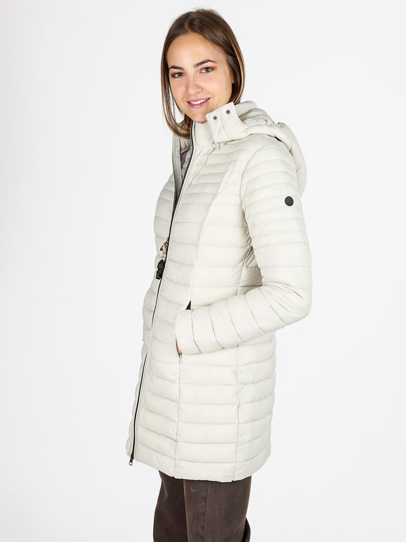 Mont Rose Giubbotto Lungo Da Donna Con Cappuccio e Zip - Panna Piumini Invernali Bianco Taglia Xxl